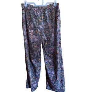 Paisley Print Womens Wide-Leg Pants With Elastic Waistband - Multicolor -Medium